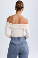 Modal Off-Shoulder Ruched Bodysuit in Ivory