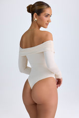 Modal Off-Shoulder Ruched Bodysuit in Ivory