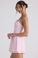 Bow-Detail Pleated A-Line Mini Dress in Soft Pink