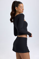 Modal Button-Detail Low-Rise Mini Skirt in Black