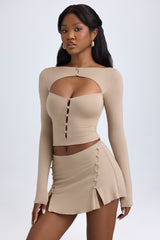 Modal Cut-Out Button-Detail Top in Taupe