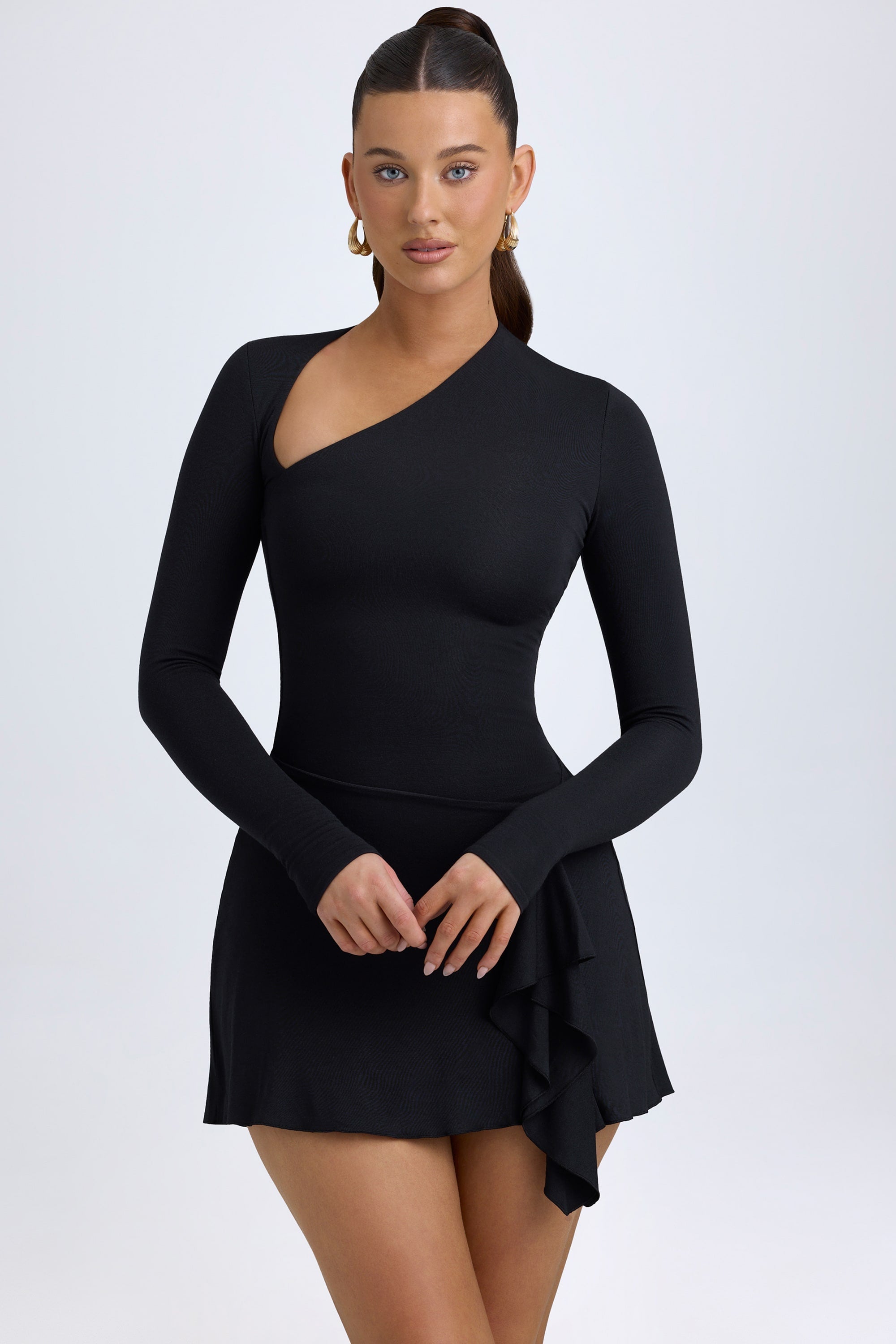 Modal Asymmetric A-Line Mini Dress in Black