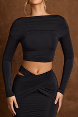 Open-Back Draped Crop Top in Black