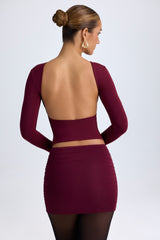 Modal High-Neck Open-Back Top in Wine Red