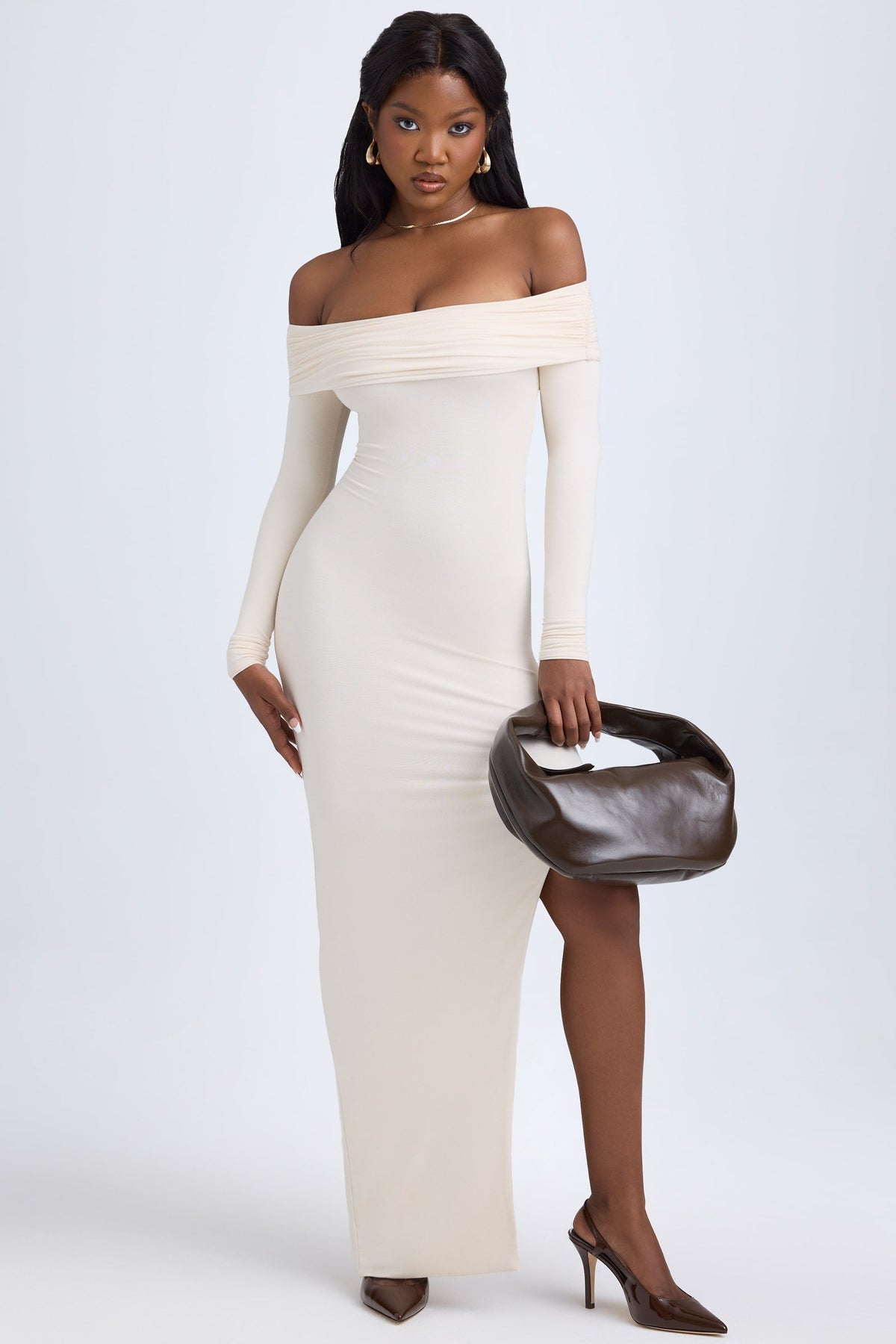 Modal Off-Shoulder Open-Back Maxi Dress in Ivory