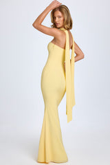 Scarf-Detail Strapless Gown in Pastel Yellow