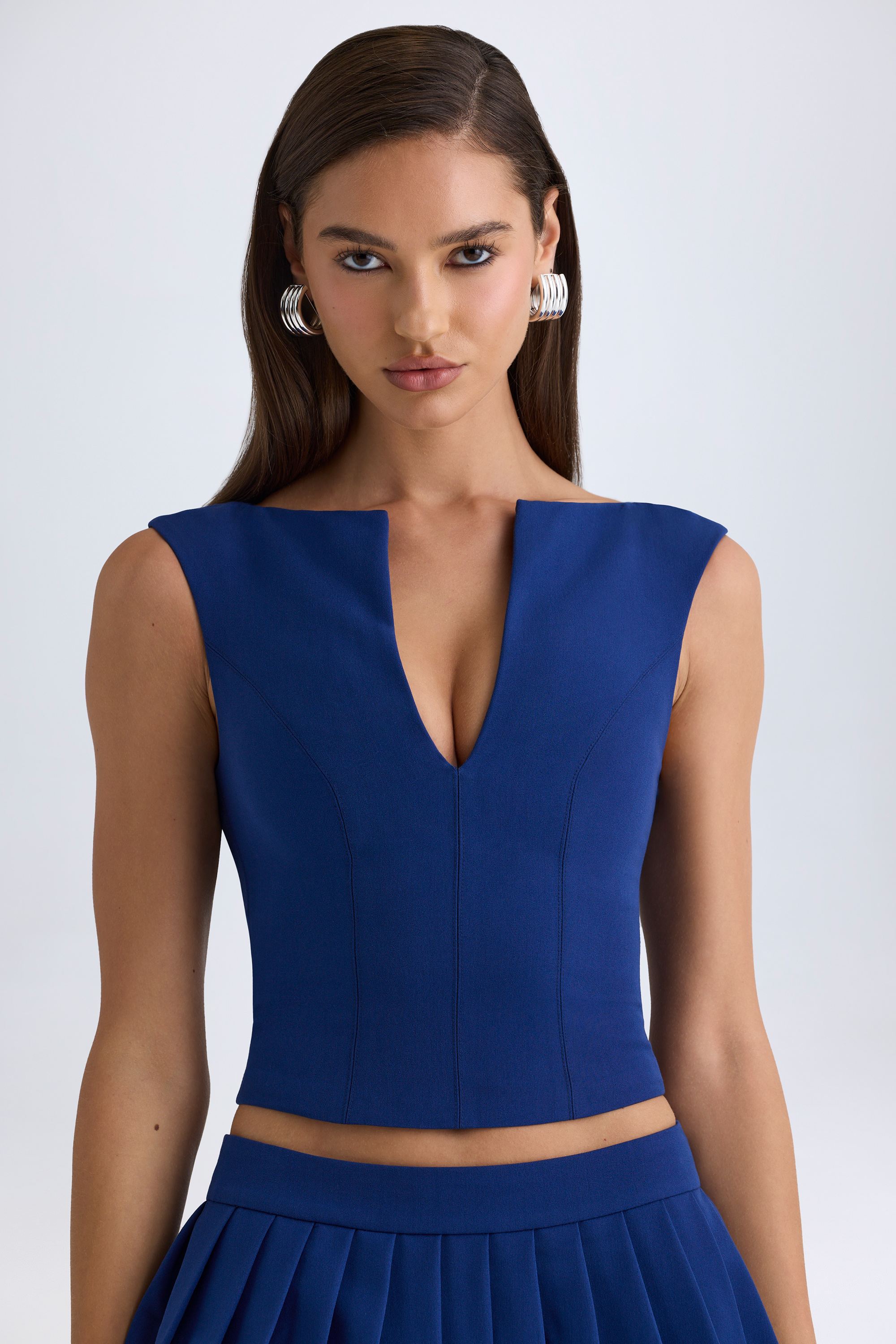 Open-Front Crop Top in True Navy