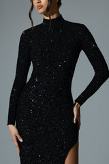 Embellished Open-Back Gown in Black