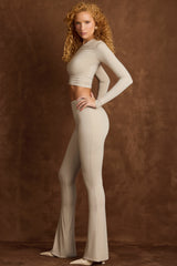 Asymmetric Draped Mid-Rise Flared Trousers in Light Grey