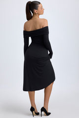 Modal Off-Shoulder Ruched Midaxi Dress in Black