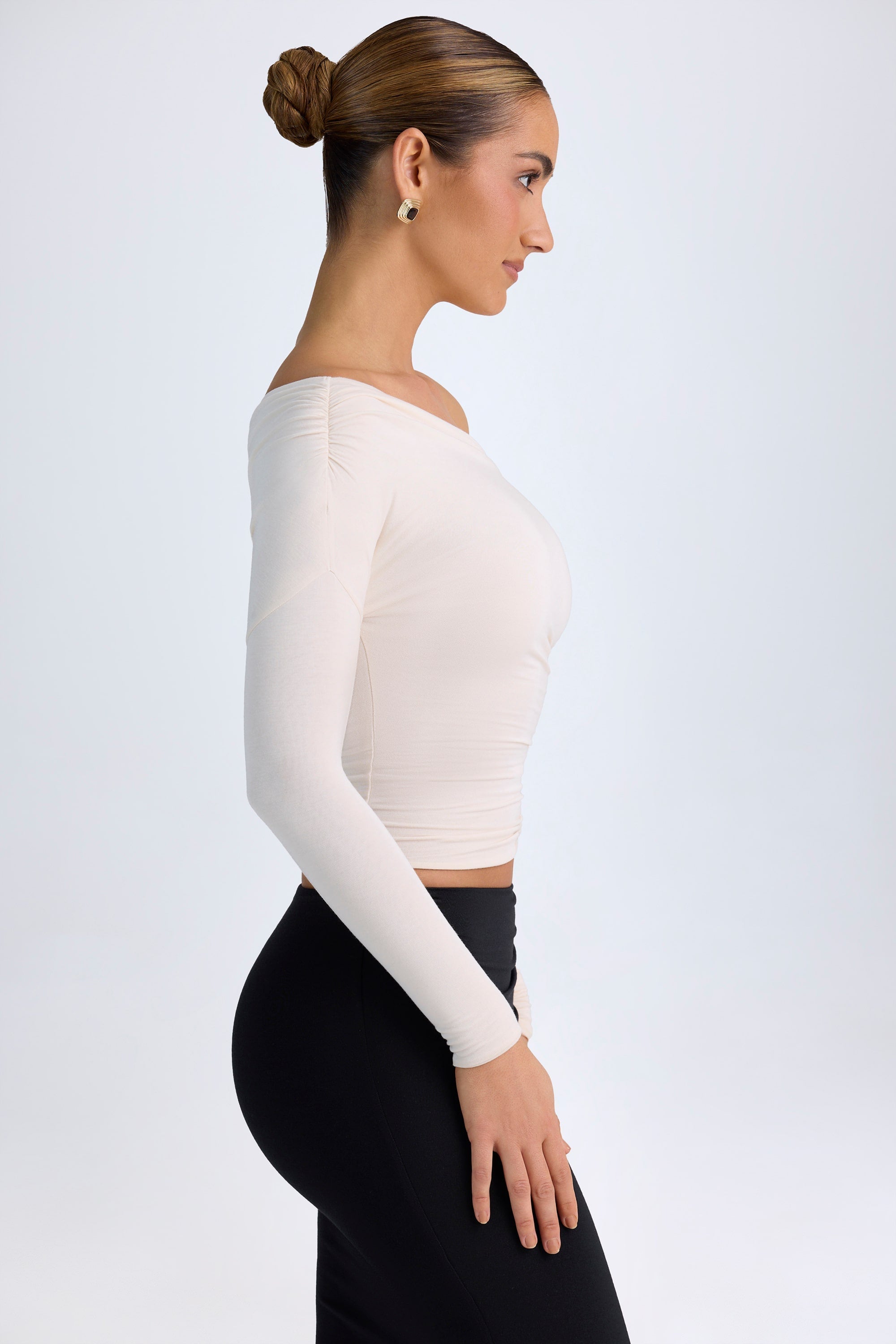 Modal One-Shoulder Ruched Top in Ivory