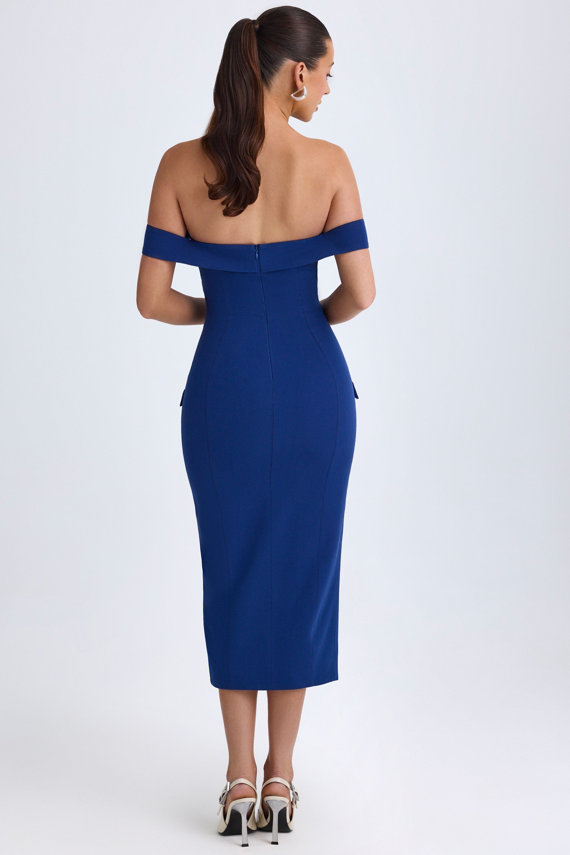 Off-Shoulder Midaxi Dress in True Navy