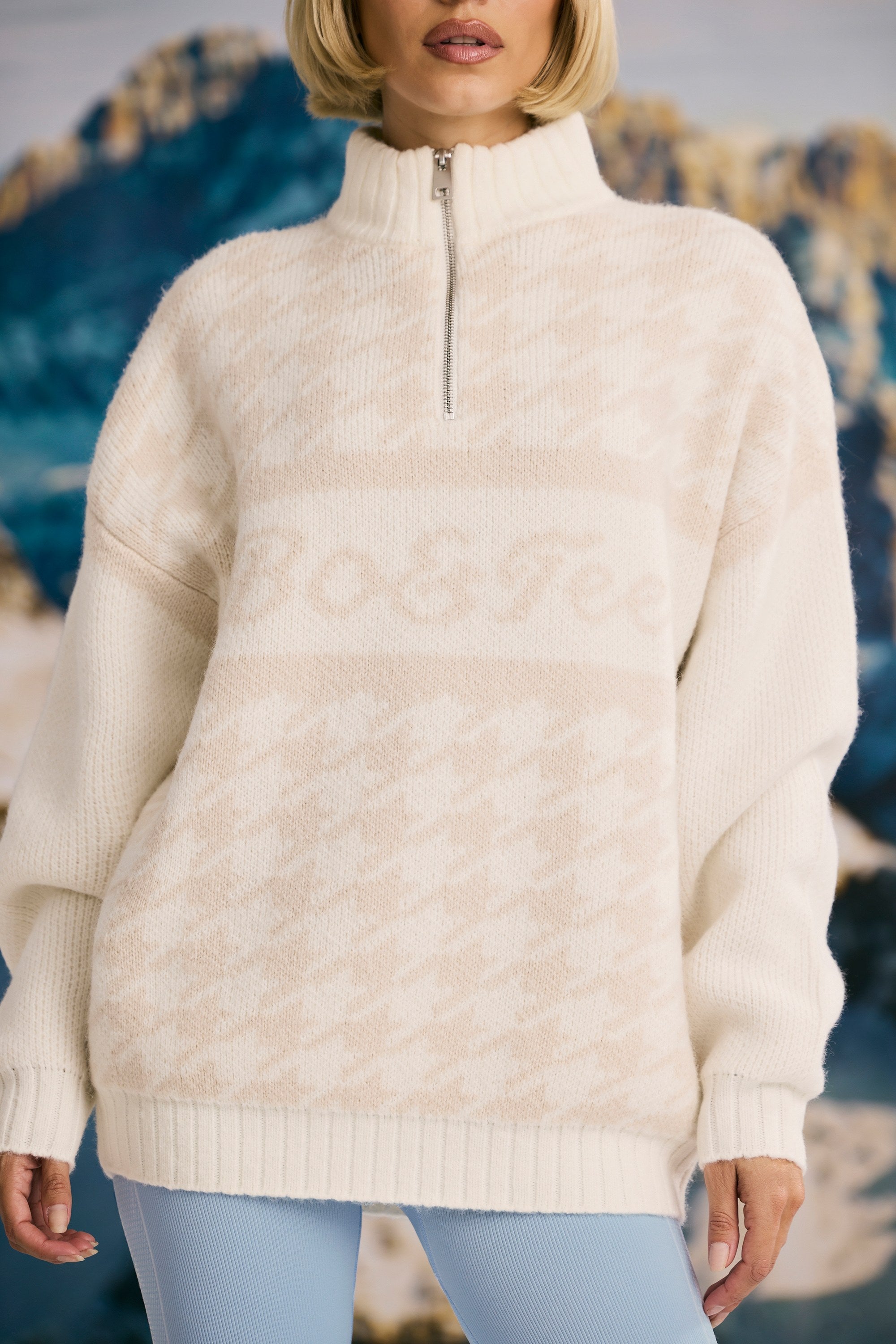 Oversized Half-Zip Chunky-Knit Jumper in Ice White