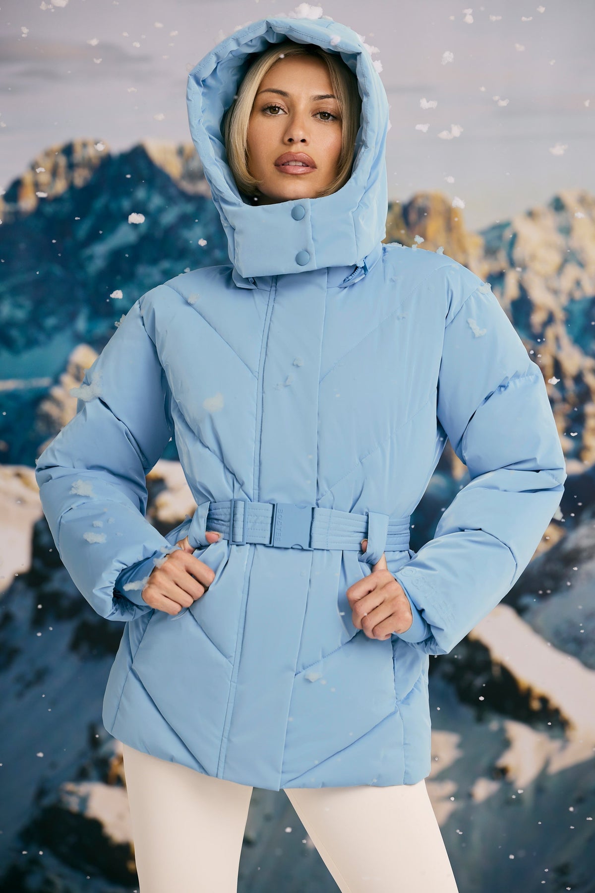 Oversized Quilted Hooded Ski Jacket in Ice Blue