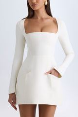 Square-Neck Structured Tulip Mini Dress in Vanilla