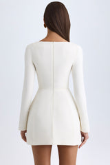 Square-Neck Structured Tulip Mini Dress in Vanilla