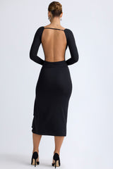 Modal Ruffled Midaxi Dress in Black